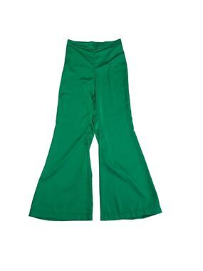 Rachel Zoe green satin effect flowy high waisted pull on trouser dress pants S